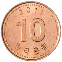 Монета Южная Корея 10 вон 2011