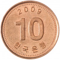 Монета Южная Корея 10 вон 2009