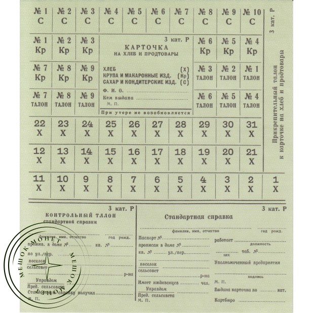 Набор продуктовых карточек СССР