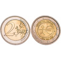 Монета Италия 2 евро 2009 10 лет экономическому и валютному союзу