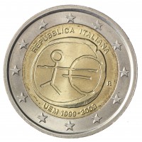 Монета Италия 2 евро 2009 10 лет экономическому и валютному союзу
