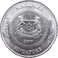 Монета Сингапур 10 центов 2007