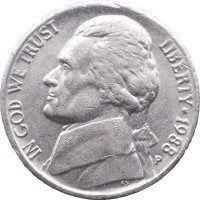 Монета США 5 центов 1988 P