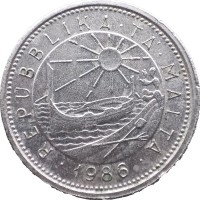 Монета Мальта 10 центов 1986