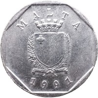 Монета Мальта 5 центов 1991