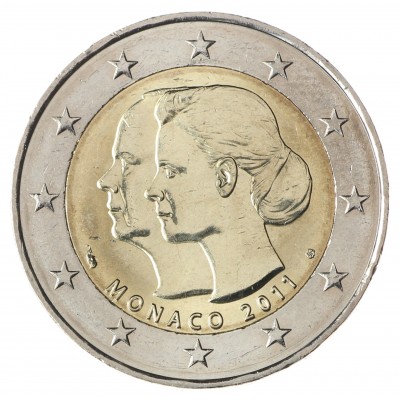Монета Монако 2 евро 2011 Альберт II и Шарлин