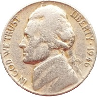 Монета США 5 центов 1946