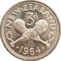Монета Новая Зеландия 3 пенса 1964