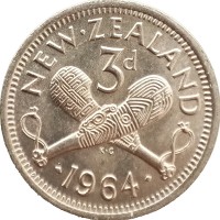 Новая Зеландия 3 пенса 1964
