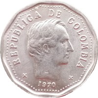 Монета Колумбия 50 сентаво 1970