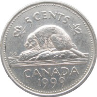 Монета Канада 5 центов 1999