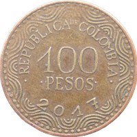 Монета Колумбия 100 песо 2017