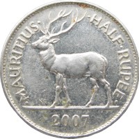 Монета Маврикий 1/2 рупии 2007
