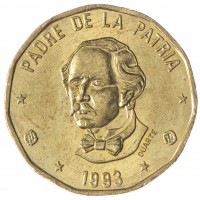 Монета Доминиканская республика 1 песо 1993
