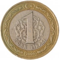 Монета Турция 1 лира 2009
