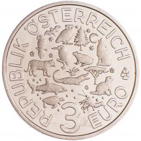 Австрия 3 евро 2017 Волк
