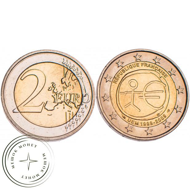 Франция 2 евро 2009 10 лет экономическому и валютному союзу