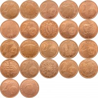 Набор монет 2 евроцента (13 монет)