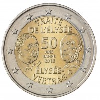 Монета Германия 2 евро 2013 50 лет франко-германского Елисейского договора о дружбе и сотрудничестве