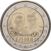 Монета Люксембург 2 евро 2021 40 лет свадьбы Анри и Марии Терезы/голограмма