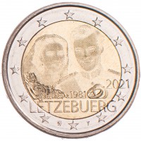 Монета Люксембург 2 евро 2021 40 лет свадьбы Анри и Марии Терезы/голограмма