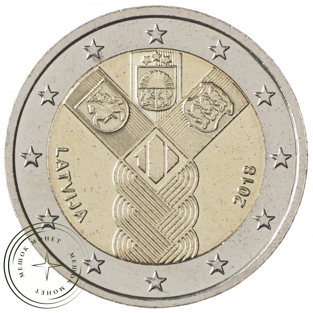 Латвия 2 евро 2018 100 лет независимости прибалтийских государств