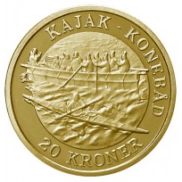 Монета Дания 20 крон 2010 Корабли Каяк - Умиак
