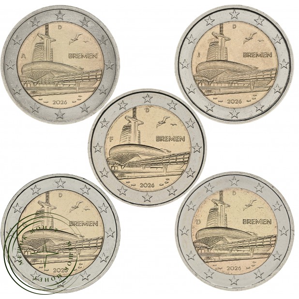 Германия 2 евро 2026 Климатический дом Бремерхафен 5 монетных дворов — 937046096