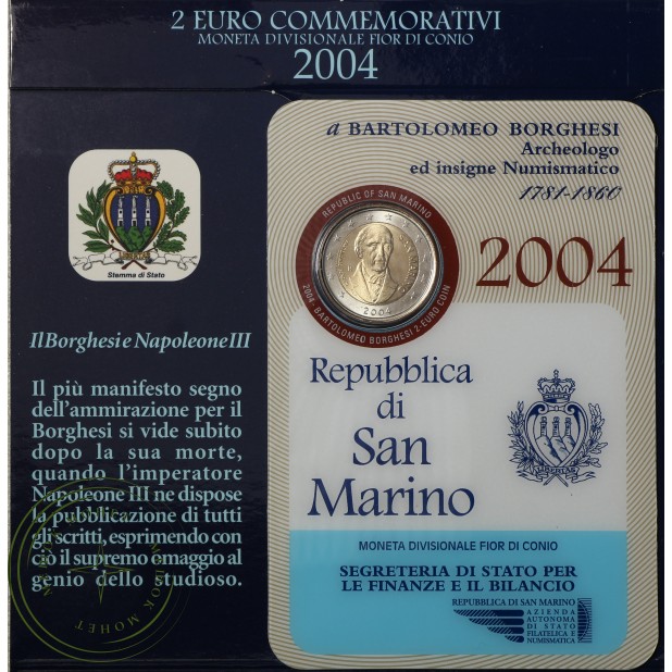 Сан-Марино 2 евро 2004 Бартоломео Боргези (буклет)