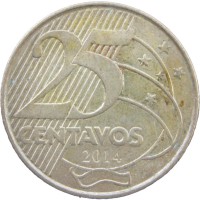 Монета Бразилия 25 сентаво 2014