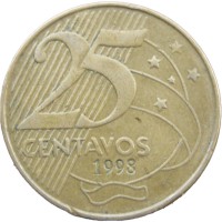 Монета Бразилия 25 сентаво 1998