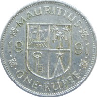 Монета Маврикий 1 рупия 1991