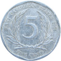 Монета Карибы 5 центов 2004