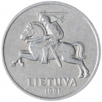 Монета Литва 2 цента 1991