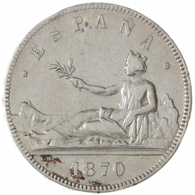 Монета Испания 5 песет 1870