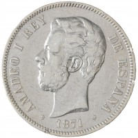 Монета Испания 5 песет 1871