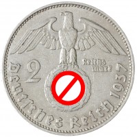 Монета Германия - Третий рейх 2 рейхсмарки 1937 Двор D