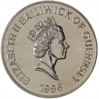 Монета Гернси 5 фунтов 1996 Чемпионат Европы по футболу 1996