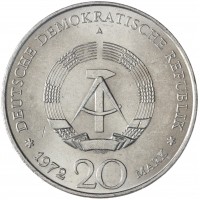 Монета ГДР 20 марок 1972 Первый президент ГДР - Вильгельм Пик