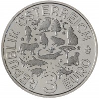 Монета Австрия 3 евро 2017 Крокодил