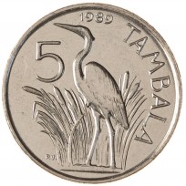 Монета Малави 5 тамбал 1989
