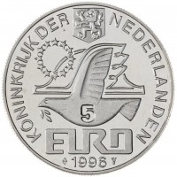 Монета Нидерланды 5 ЭКЮ 1996 400 лет со дня рождения Константейна Хёйгенса