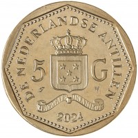 Монета Нидерландские Антильские острова 5 гульденов 2024 Прощание с антильским гульденом