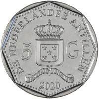 Монета Нидерландские Антильские острова 5 гульденов 2020 10 лет Автономии Кюрасао и Сам Мартин