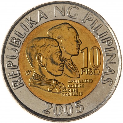 Монета Филиппины 10 песо 2005