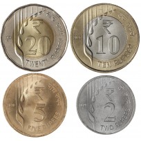 Индия набор 4 монеты 2, 5, 10 и 20 рупий 2019 - 2021 Мумбаи Хайдарабад