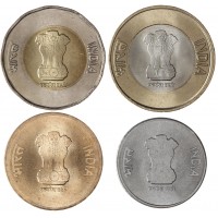 Индия набор 4 монеты 2, 5, 10 и 20 рупий 2019 - 2021 Мумбаи Хайдарабад