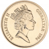 Монета Гибралтар 5 фунтов 1994 50 лет Битве за Нормандию