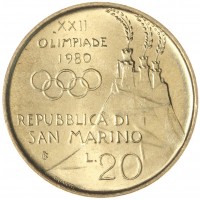 Монета Сан-Марино 20 лир 1980