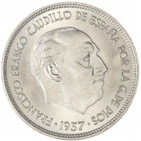 Монета Испания 25 песет 1957